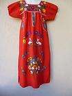 VTG MEXICAN OAXACAN DRESS Red Embroidered Floral Hippie Tent Peasant 
