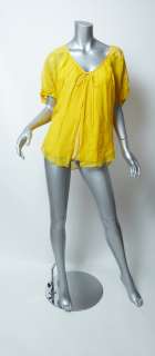 Diane Von Furstenberg Canary Yellow Short Sleeve Tie Neck Meril Blouse 