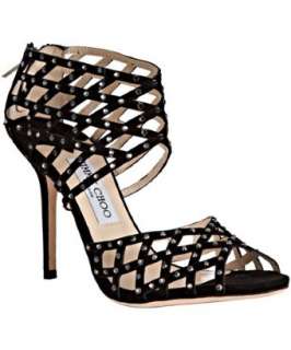 Jimmy Choo black suede crystal Evita caged sandals  BLUEFLY up to 