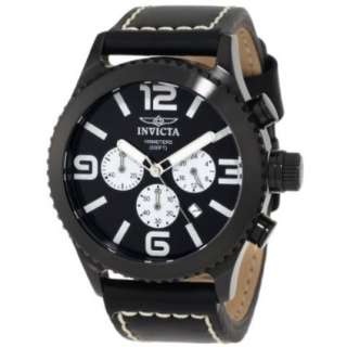 Invicta Mens 1430 II Collection Chronograph Black Dial Leather Watch 