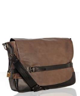 John Varvatos dark brown leather flap messenger bag   up to 70 