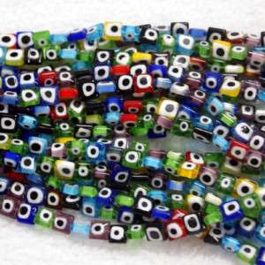 Colorful 8mm Lampwork Evil Eye Square Glass Loose Beads  