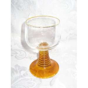  Gold Ribbed Stem Crystal Wine Glass 