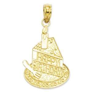   : 14k Gold Slice of Cake with Candle Happy Birthday Pendant: Jewelry