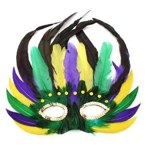  New Orleans Mardi Gras Feather Mask with Sequins 