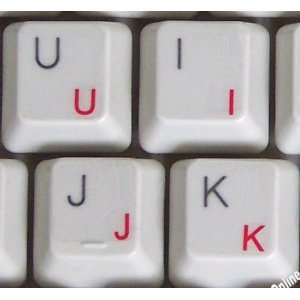  Dutch Keyboard Sticker RED Letters on Transparent 