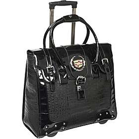 Patent Croc Embossed Cadillac Rolling Laptop Tote Black