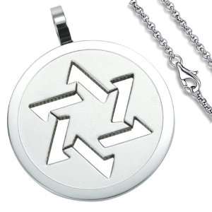 Stainless Steel Circular Judaica Pendant with Star of David Symbol 