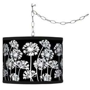   African Lily Black Giclee Plug In Swag Chandelier