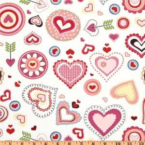  44 Wide Love Happy Hearts White Fabric By The Yard: Arts 