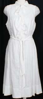 NWT RALPH LAUREN White Linen Ruffle Shirt Dress 16  