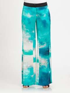 Just Cavalli   Sky Print Silk Wide Leg Pants