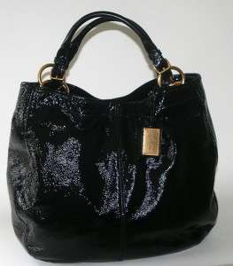 Prada Original Car Shoe Black Patent Pebbled Leather Tote Shoulder Bag 