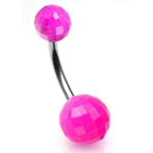 Pink Disco Balls Belly Button Navel Ring with Surgical Steel Bar Non 