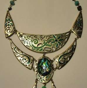 VINTAGE CHICOS CHEST PLATE RHINESTONE ENAMEL ABALONE NECKLACE 1 OF A 