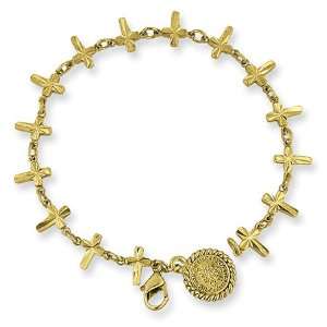  7.5in Gold tone Fancy Cross Bracelet/Mixed Metal Jewelry