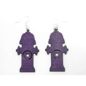  Purple Fire Hydrant Wooden Earrings GTJ Jewelry