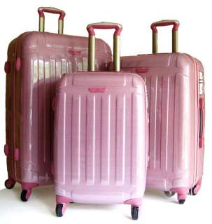 3Piece Luggage Set Hard Rolling 4 Wheels Spinner Pink  