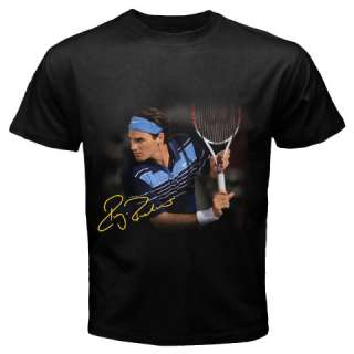 Rare Roger Federer Signature Black T Shirt Size S 3XL  