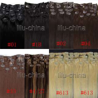 20inch 10pcs Clip on Straight Human Hair Extensions in 7 Colors ,90g 