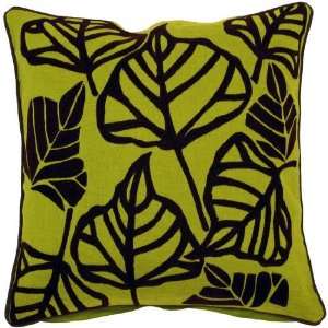 Set of 2 Surya Leaves Lime Green 18 Square Accent Pillows 