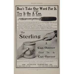   Ad Vintage Sterling Hardware Can Opener UNUSUAL   Original Print Ad