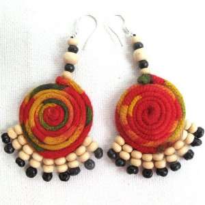  Handmade Beaded Disk Flower Fabric Earrings: Jewelry
