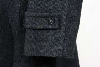 Vtg 60s Charcoal Wool Tweed Herringbone Overcoat 42 R  