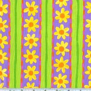  45 Wide Heart Throb Daisy Stripe Purple Fabric By The 