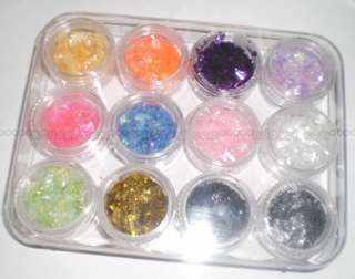 12 Color Crushed Shell Powder Nail Art UV Gel Acrylic