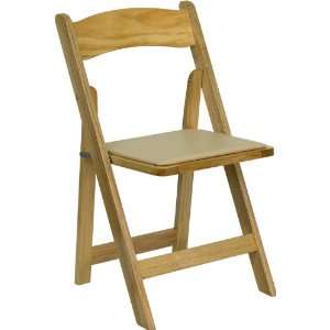   of 4 Natural Wood Folding Chairs   Padded Vinyl Seat