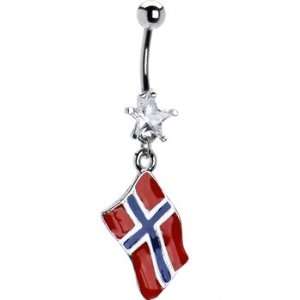 Norway Flag Dangle Belly Ring