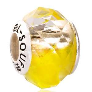   Light Yellow Cut Sterling Silver Murano Glass European Beads: Jewelry