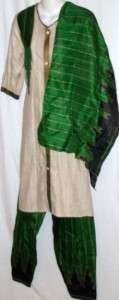   Beige Raw Silk Indian Salwar Kameez Punjabi Sari Pant Suit L 40  