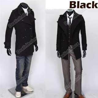 Mens Cowl Collar Trendy Slim Double Breasted Coat Jacket Outerwear 
