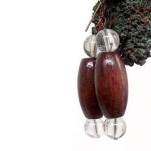 Quartz Earrings 17 Wood Clear Ball Orb Crystal Healing Copper Stone 2