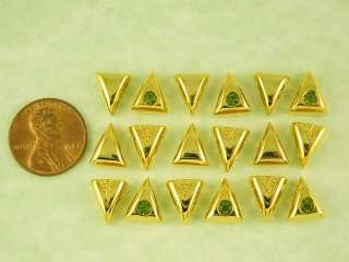 Hole Beads #18 Gold Triangles Made with Olivine Swarovski Crystal 