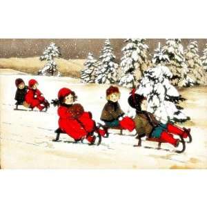  Christmas greeting with kids snow slading Greeting Cards 