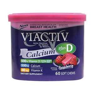 Viactiv Calcium Plus Vit D+K Soft Chews , Raspberry, 60 ct