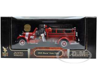   model car of 1935 Mack Type 75BX Fire Truck Red by Road Signature