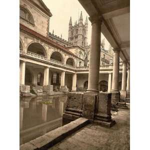 Vintage Travel Poster   Roman Baths and Abbey III Bath England 24 X 18