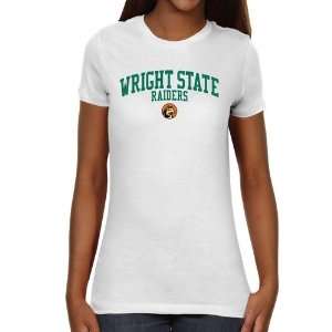  Wright State Raiders Ladies Team Arch Slim Fit T Shirt   White: Sports