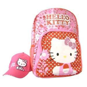  Hello Kitty Garden Large School Backpack with Baseball Hat 