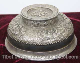   Sacred Old Antique Tibetan Pure Silver Root Offering Bowl 6.7  
