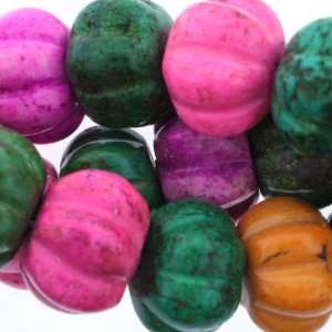 Stabalize Dyed Multicolor Turquoise Magnesite  Pumpkin Carved   21mm 