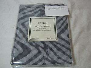 Zebra Two Voile SHEER WINDOW PANELS Set (2) 38x84 NIP Black and Gray 