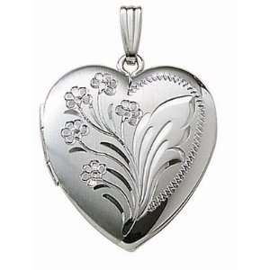  14k White Gold Engraved Heart Locket Jewelry