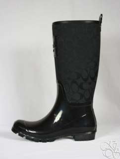   Signature Black Shiny Rubber Rainboots Rain Boots A7314 size 10  