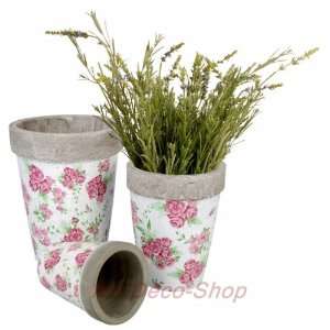   Aged Ceramic Large Round Flower Pots Rose Print: Patio, Lawn & Garden