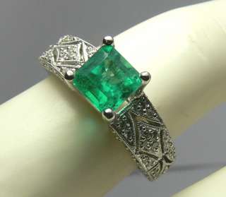  Edwardian Inspired Colombian Emerald & Diamond Engagement Ring  